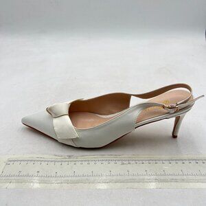 Zszszsu White Pointed Toe Pumps with Bow Mid Heels Elastic Slingback Sandal